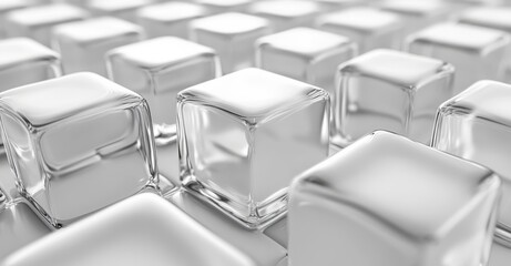 Fototapeta premium 3D rendering of white transparent glass cubes on white background, white soft abstract buissness background 