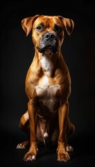 Obraz premium Portrait of a Strong and Protective Boxer Dog in Studio Lighting