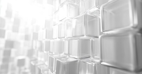 Obraz premium 3D rendering of white transparent glass cubes on white background, white soft abstract buissness background 