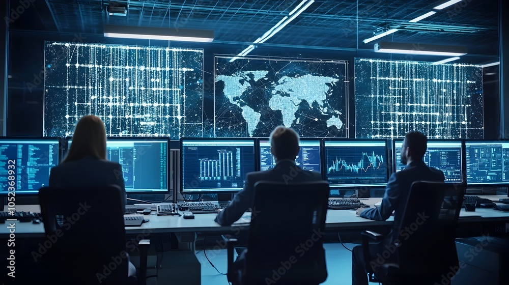 Poster smart grid command center monitoring regional energy usage and optimization