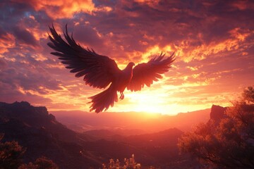 Obraz premium Majestic Phoenix Soaring at Sunset