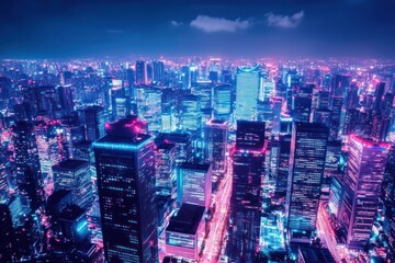 Obraz premium Futuristic Night Cityscape with Vibrant Lights