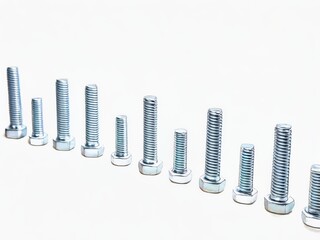 Row of bolts forming ascending and descending pattern on white background