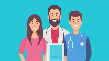 Fototapeta premium Family with Doctor Holding Health Chart
