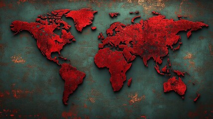 red zones on a world map representing areas severely impacted by the global pandemic, indicating regions affected by the disease spread and worldwide health crisis