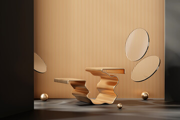 3D rendering abstract gold platform podium product presentation background