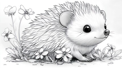 A Cute Hedgehog Resting in a Garden of Flowers