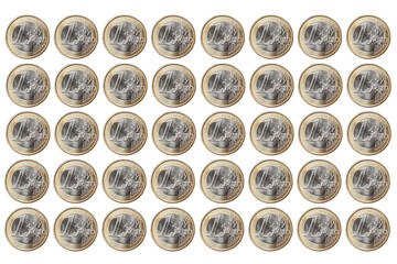 One Euro coins on white background