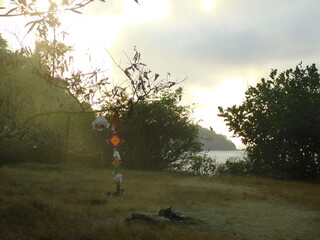 Paisaje naturaleza y playa con simbolo wixarika o huichol de mexico nayarit