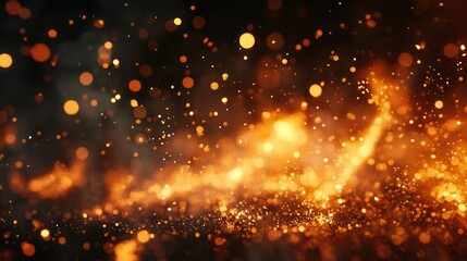 Naklejka premium dynamic fire particles and embers swirling against a dark backdrop, creating a sense of movement and energy. the glowing sparks evoke warmth and intensity, perfect for dramatic visual storytelling