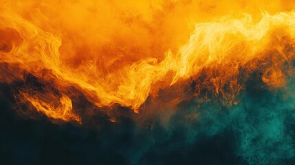 Obraz premium dynamic yellow and orange hues blending into a glowing gradient, contrasted with dark teal and black, creating an eye-catching texture for a bold background