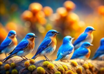 Obraz premium Flock of Blue Birds in Tilt-Shift Style - Beautiful Hand-Drawn Vector Illustration for Nature and Wildlife Themes
