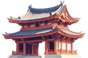 Fototapeta premium Traditional Asian Architecture Wooden Temple Gate Pagoda Entrance