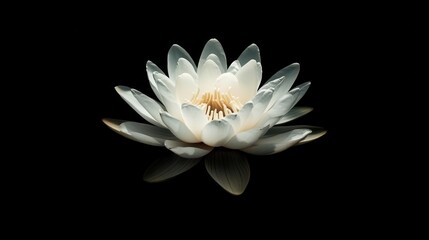 elegant image of a pristine lotus flower gracefully poised on a dark backdrop, highlighting its delicate beauty and serene presence, creating a tranquil and refined atmosphere