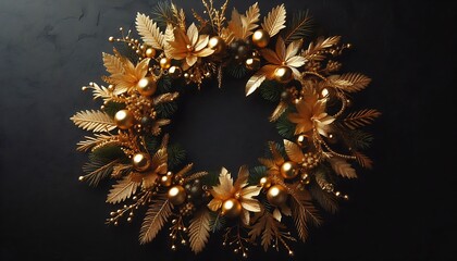 Stylish Gold Christmas Garland luxurious golden garland on matte black background,generative ai