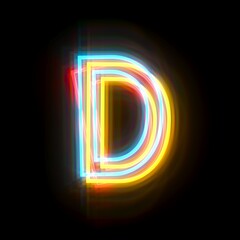 Three colors neon font Letter D 3D