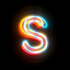 Three colors neon font Letter S 3D