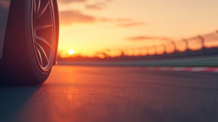 Obraz premium Sunset Silhouette of Speeding Cars on Track