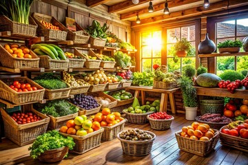 Fresh Farm Shop Display of Organic Fruits and Vegetables for Grocery Shopping Experience