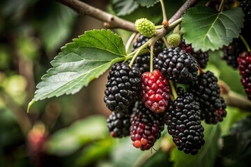 Fresh Organic Mulberries on Tree - Delicious and Nutrient-Rich Fruits for Health Benefits