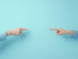 Two hands poised to touch, symbolizing connection and communication against a light blue background.
