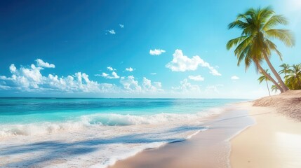 Fototapeta premium exotic punta cana beach scene with crystal-clear waters and swaying palm trees, inviting travelers to relax and explore this tropical paradise