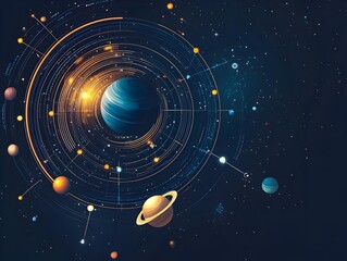 Obraz premium Circular Solar System Infographic Visualizing Planets as Data Driven Universe