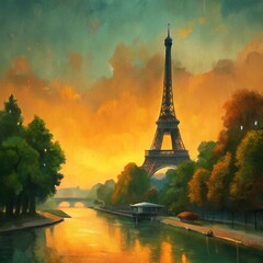 Obraz premium eiffel tower at sunset