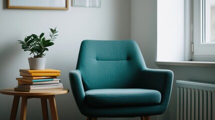 Cozy Library Nook with Books and Plant
