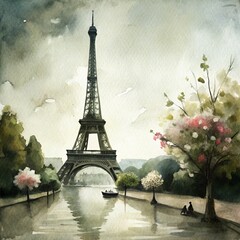 Obraz premium eiffel tower with river and gloom style