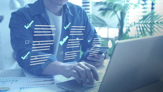 Online survey questionnaire marketing research poll, checkboxes, filling form online answer questions, education test quiz, quality check.