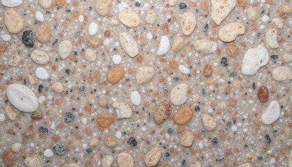 Textured gravel surface with mixed pebbles in earthy tones for landscaping design concept