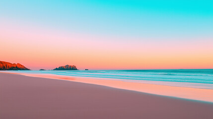 Fototapeta premium Idyllic Beach Scene with Pastel Sky at Sunrise