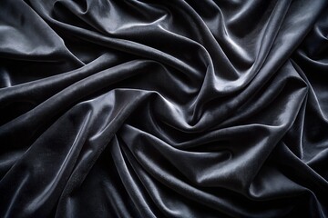 Fototapeta premium Abstract black satin fabric with wavy folds Background
