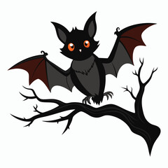 halloween bat on tree branch white background