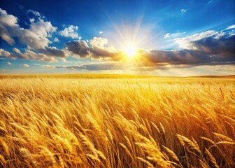 Obraz premium Golden Grass Field Under Blue Sky - Nature's Serenity and Beauty in Landscape Photography