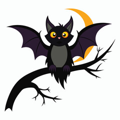 halloween bat on tree branch white background