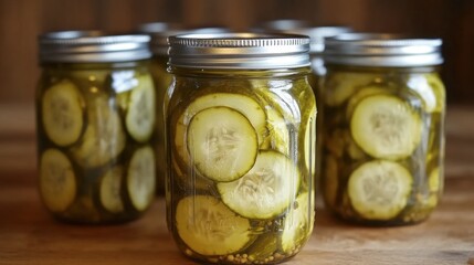 Freshly Preserved Pickles in Glass Jars