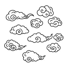 Traditional Chinese Art Style Cloud and Wind Vector Set