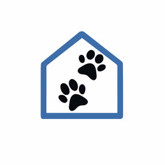 pet house logo, paw and home icon on white
