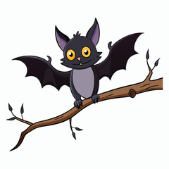 halloween bat on tree branch white background