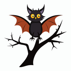 halloween bat on tree branch white background