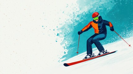 Naklejka premium Cartoon Skier Performing Air Tricks in Colorful Scene