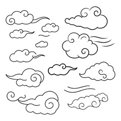 Traditional Chinese Art Style Cloud and Wind Vector Set