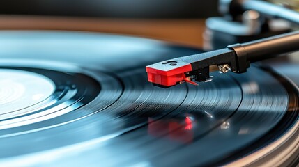 Close-Up of a Turntable Needle on a Vinyl Record