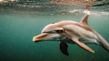 Obraz premium Dolphin Swimming Underwater with Bubbles
