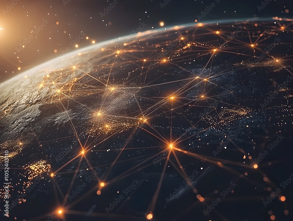 Wall mural interconnected planetary network visualizing global communications