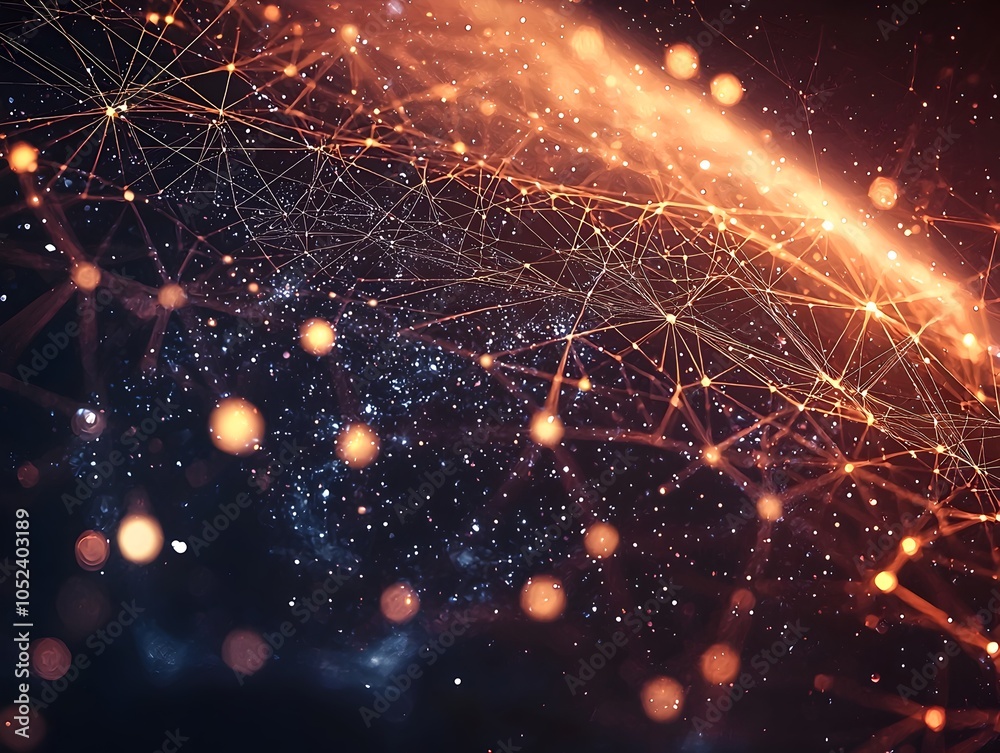 Poster visualizing the intricate web of global communication networks as an interconnected interstellar lan