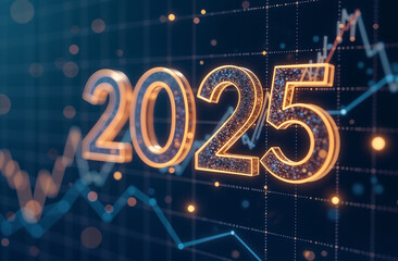 Figures for the Coming New Year 2025 Against the Backdrop of a Financial Timetable, Symbolizing Future Planning and Growth