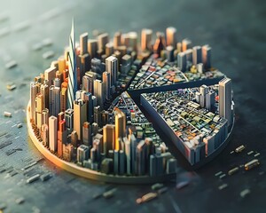 Futuristic Pie Chart of Global City Populations and Economic Trends